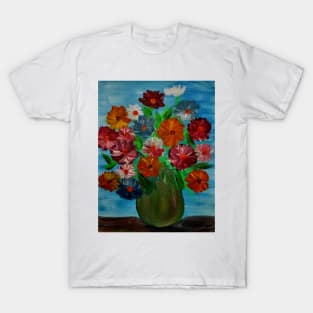 Some lovely flowers. In a metallic turquoise and gold vase . T-Shirt